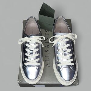 ALLSAINTS, Milla Silver Leather Sneaker / Size 11 / NEW IN BOX